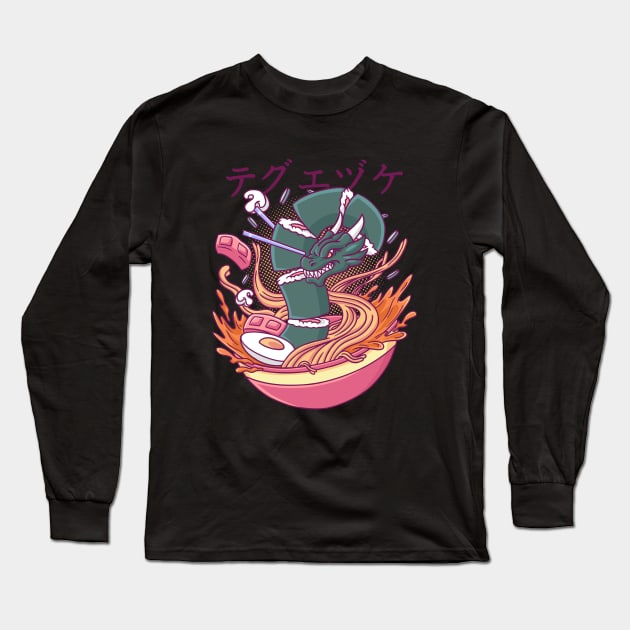 Kaiju Ramen And The Green Sushi Dragon Long Sleeve T-Shirt by Illustrasikuu